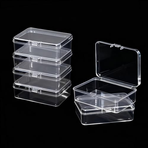 Image of 6 Pcs Mini Plastic Storage Containers Box with Lids, Clear Rectangle Organizer, Small Plastic Case for Collecting Small Items, Beads, Crafts Accessories, Screws (3.35 x 2.4 x 0.98 Inch)