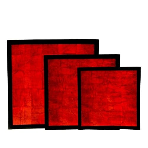 LAQ Design Amuse Gueule Snack oder Sushi, Tablet, Teller, Präsentierteller Rot auf BLATTSILBER 3er Set : Rosenrot/Schwarz