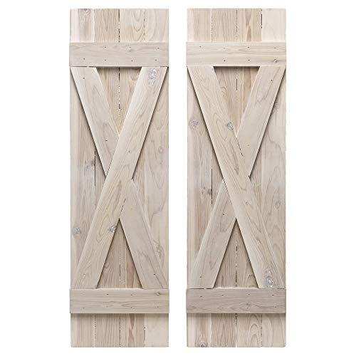 Dogberry 14 in. x 48 in. Whitewash X Board & Batten Exterior Shutters Pair