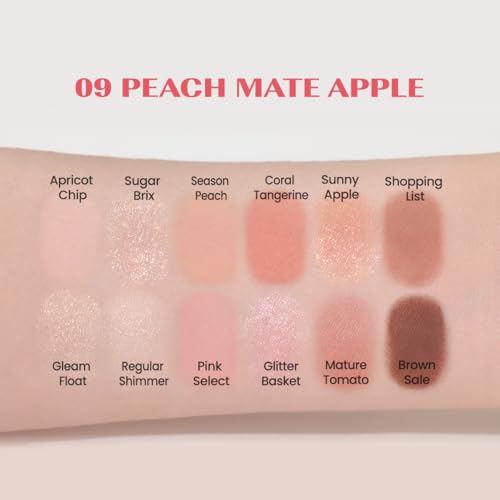 Image of CLIO Pro Eye Palette Air, 12-Color Eye Shadow Palette, Matte Shimmer Mix, Air-Fit Blendable Pigmented Buildable Color, Low Fallout, Peach Coral Neutral Tone, Daily Korean Makeup (09 PEACH MATE APPLE)