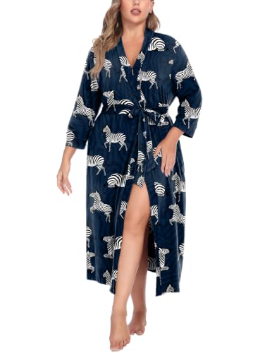 Image of IN'VOLAND Womens Plus Size Kimono Robes Long Knit Bathrobe Ladies Sleepwear | V Neck, Lightweight Soft Loungewear, Plus Size Robes for Women 1X-5X, Full-length, 3 /4 Sleeves, Pockets