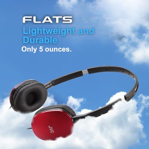 Image of JVC Flats Foldable Colorful Flats On Ear Headphones with Remote and Microphone, 3.94 Foot Gold Plated 3.5mm Slim Plug - HAS160MA, Adjustable - Red