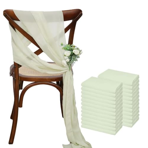 Generisch 30 STÜCKE (15er-Set) 30 * 275 cm Salbeigrüne Chiffon-Stuhlschärpen für Hochzeitsdekorationen Chiffon Vertikale Stuhlvorhänge Tüll-Stuhlhusse
