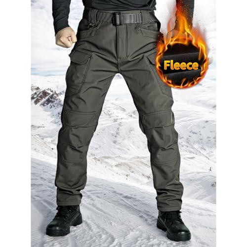Fleece Lined Cargo Pants for Men Winter Windproof Work Pants with Pockets for Outdoor Hiking Hunting Tactical Pants2
