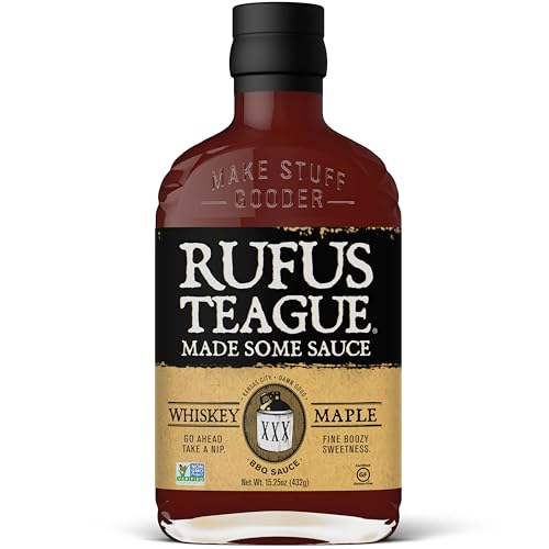 Rufus Teague Whiskey Maple BBQ Sauce, Premium Barbecue Sauces with Natural Ingredients, Award-Winning Bold Flavor, Gluten-Free, Non-GMO, 15.25 oz