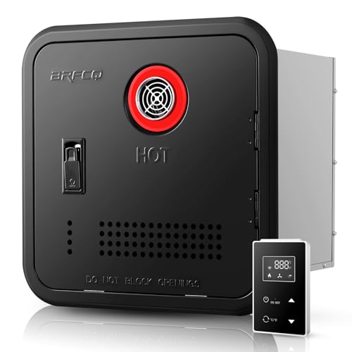 RV Tankless Water Heater, 65000 BTU RV Instant Hot Water Heater with 16x16 inch Black Door and Remote Controller, DC 12V CSA Certificated, Propane-Powered, Compatible with all RVs