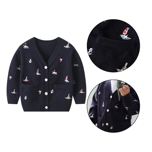 Classic Navy Blue Boys Knit Cardigan for Infants and Toddlers3