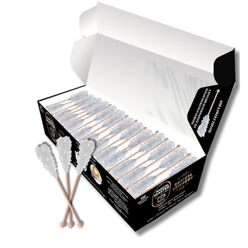Dryden and Palmer by Roses Rock Candy Demitasse Sticks, White, Unwrapped, 100 Count for Coffee and Cocktails - Certified Kosher, Non GMO, Gluten-Free