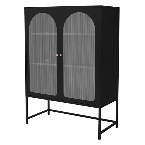 ML-Design Vitrina de Salón 85x120x40 cm Negra, Armario de Acero con 5 Estantes de Almacenamiento y 2 Puertas, Estilo Industrial, Estantería Archivador Mueble de Metal para Hogar o Oficina