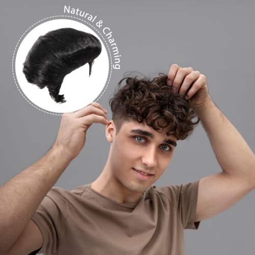 Peluca negra de fibra resistente al calor Healeved diseño cómodo 4