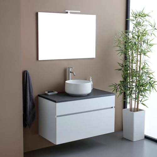 Kiamami Valentina Mobile bagno sospeso 90cm per lavabo appoggio e specchio 90x60 | Sole