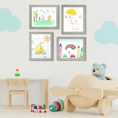 Image of [2 Pack] Kids Art Frames, 10x12.5 Front Opening Kids Artwork Frames Changeable, Grey Wood Grain Artwork Display Storage Frame for Wall, Holds 50 Pcs, for 3D Picture, Crafts, Children Drawing, Hanging
