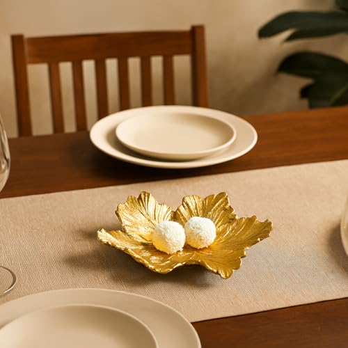 Image of MARKET 99 Glossy Golden Aluminium Decorative Dish (Set of 1) | Embossed Accent Platter for Dining Table, Living Room & Center Table | Designer Tray for Festive Gifting, Home Decor & Stylish Display