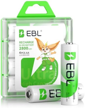 EBL AA Rechargeable Batteries 4-Pack 2800mAh Ni-MH 1.2V High Capacity (Battery Case Included)