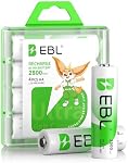 EBL AA Rechargeable Batteries 4-Pack 2800mAh Ni-MH 1.2V High Capacity (Battery Case Included)