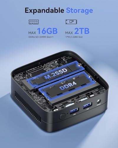 Image of KAMRUI Essenx E1 Mini PC, 16GB DDR4 RAM 512GB M.2 SSD, Mini Computer Twin Lake N150 (Beat N100 /N95,up to 3.6GHz), Desktop Computer Dual 4K, Ethernet, WiFi, Bluetooth for Business, Office, Home
