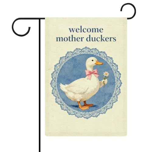 Whimsical Duck, Welcome Mother Duckers Double Sided Garden Flag 12x18