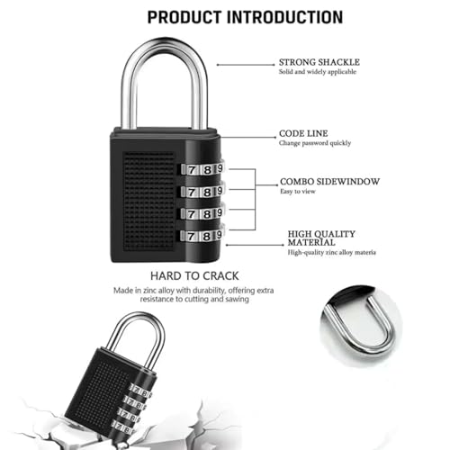 Image of Oblivion Number Locks for Door - Multicolour 4-Digit Number Combination Anti-Theft Metal Lock for Travel Bag, Luggage, Door, Tool Box, Resettable PIN Number Padlock (Pack of 6)