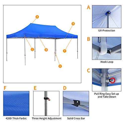 10x20 Ft Wedding Party Canopy Tent Pop up Instant Gazebo with Removable Sidewalls and Windows Blue - Thumbnail 3