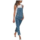 AFFGEQA Jumpsuit Damen Latzhose Jeansoverall Retro Jeanshose Trägerhose Hoseanzug Denim Overall Gerades Bein Zerrissen Lange Ärmellos mit Taschen Playsuit