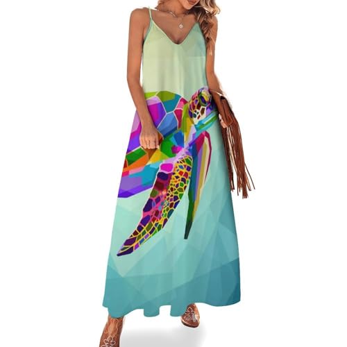 Robe longue sans manches tortue géométrique : style d'été fluide