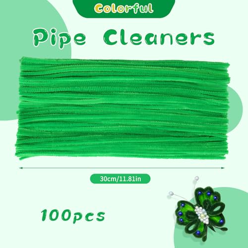 Image of Pipe Cleaners, 100Pcs Green Pipe Cleaners Bulk for DIY Crafts