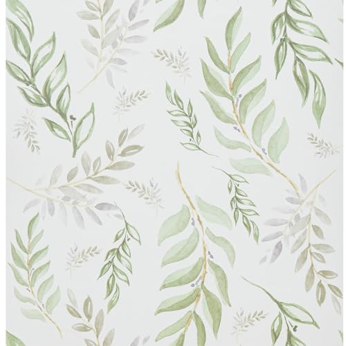 JOLIHOME Verde y Gris Efecto Hojas Papel Pintado Autoadhesivo Blanco Impermeable Plástico Autoadhesivo Vinilo Pelar y Pegar Papel de Contacto Removible Pegatina Pared Rollos para Cocina 44.5x500cm