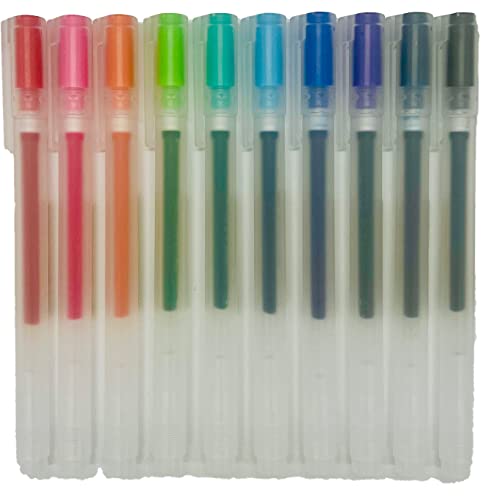 Moma Muji Gel Ink Ball Point Pen 0.38mm 10-colors Pack with Original Case, 10 Count (Pack of 1)