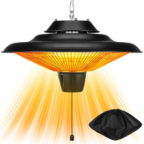 Glooglitter Outdoor Hanging Patio Heater 1500W Electric Hanging Ceiling Mounted Infrared Heater with Storage bag 3s Fast Heating, Quiet, Adjustable Chain, for Home Garage Balcony Studio