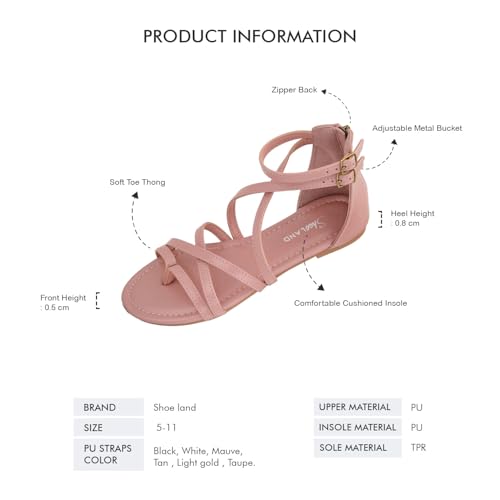 Image of Shoe Land Gladiator Sandals for Women - Strappy Flat Sandals with Ankle Strap & Back Zipper | Fisherman Thong Strappy Style for Walking, & Daily Wear | Trendy 2025 Summer