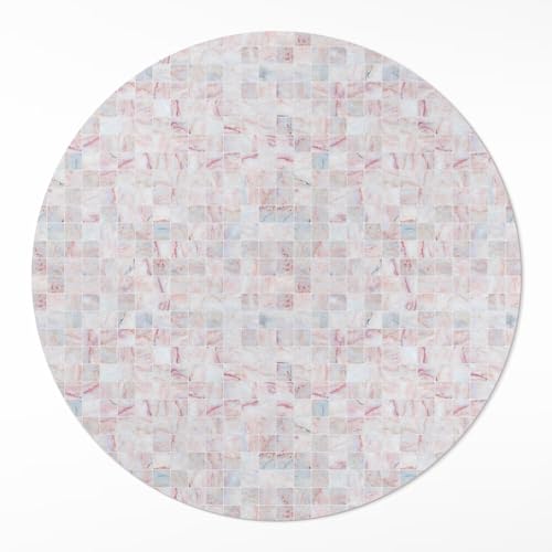 Tapis vinyle durable et élégant motif mosaïque en pierre fine de sol rond - 2