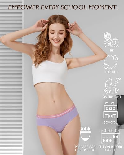 Teen Period Underwear 3-Pack, Leak-Proof Briefs for Girls, Absorbs 3 Tampons, Odor Control, All-Day Comfort2