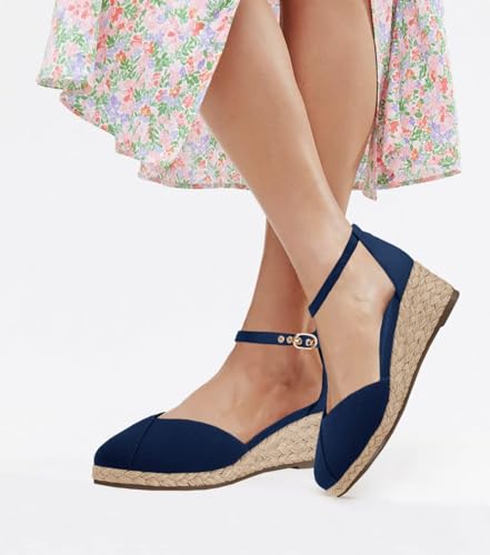 Image of Juliet Holy Womens Espadrilles Sandals Closed Toe Platform Ankle Strap Casual Summer Wedges