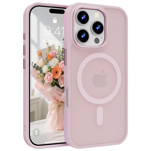 Image of Magnetic iPhone 16 Pro case,Compatible with Magsafe, Military-Grade Protection,Slim Translucent Matte Shockproof with Anti-Scratch Anti-Fingerprint Phone Cover (Pink, iPhone 16 Pro)