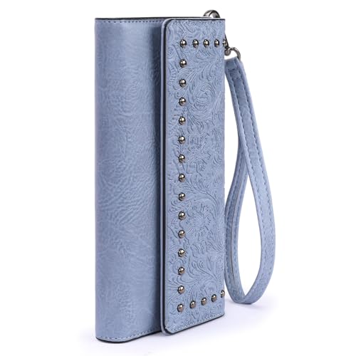Image of FALAN MULE Wallets for Women Trifold Wristlet Wallets Large Capacity RFID Blocking Ladies Purse Credit Card Holder