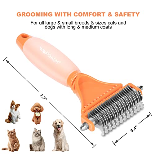 Undercoat Grooming Rake for Large Dogs & Cats with Silicone Gel Handle, 2 Sided Dematting Comb and Deshedding Brush for Shedding Long Hair, Removing Tangled, Loose Fur & Knots From Small Animals Coat - Thumbnail 6