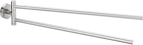 tesa Moon - Toallero de brazo oscilante, sin taladro, toallero de dos brazos, metal cromado e inoxidable para el baño con brazos giratorios, incluye