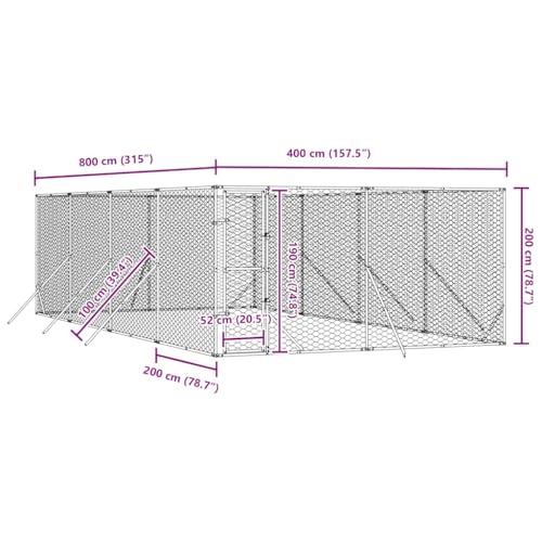 vidaXL Outdoor Hundezwinger, Hundehütte mit abschließbarer Tür, Hundekäfig für den Außenbereich, Hühnerstall Hundezaun Hundeauslauf, Silbern Verzinkter Stahl