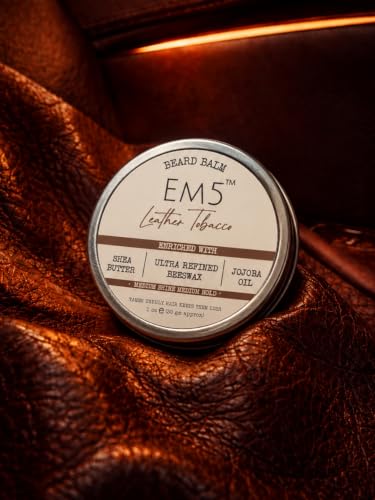 Image of EM5's Organic Leather Tobacco Beard Balm | Shape Style and Tame | Medium Hold and Shine | Long Lasting Fragrance | Mustache and Beards Wax | Gift for Him /Men