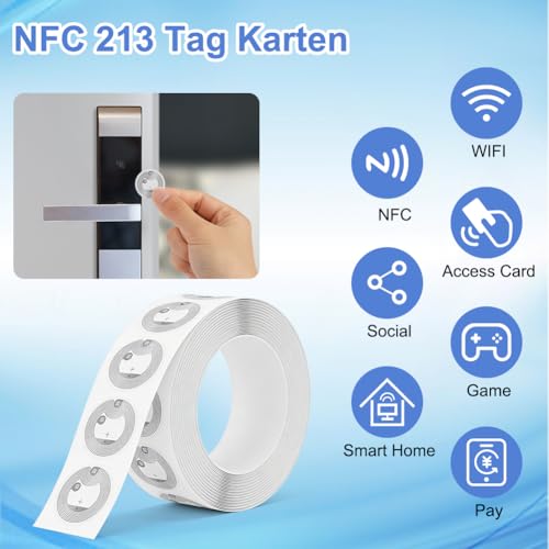 OFFCUP NFC Tags Sticker, 20 Stück NFC Ntag213 Aufkleber Wiederbeschreibbar NFC Chip 144 Byte Memory, NFC Stickers Kompatibel mit TagMo und Amiibo und NFC fähigen Handys und Geräten