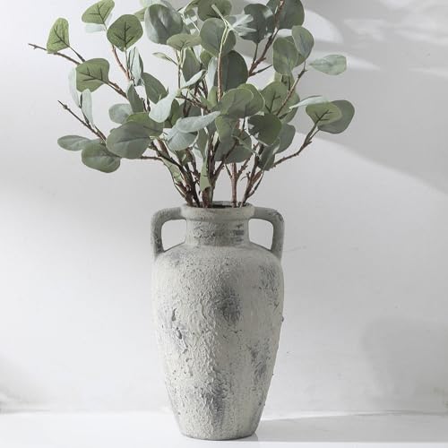 Large Vase with Handle - Ceramic Rustic Vase, 11.41 inch Tall Terracotta Flower Vase with 2 Handles, Decorative Vases for Home Decor, Dining Table, Living Room, Kitchen, Office — view 6