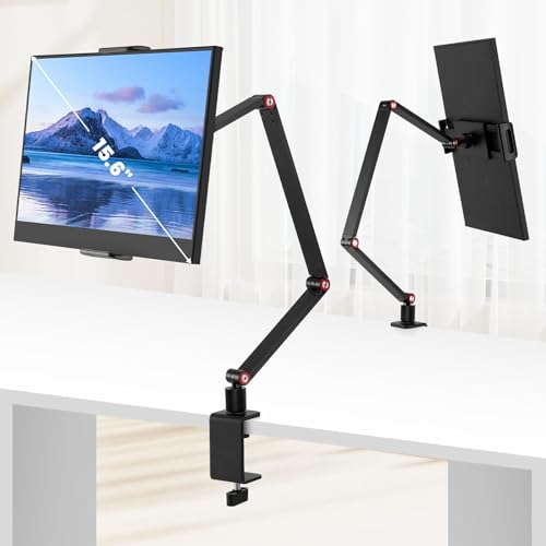 Purboah Soporte para tablet para iPad, soporte portátil para monitor de 15.6 pulgadas, 16 pulgadas, soporte de escritorio con base giratoria de 360°, se adapta a teléfonos de 4.7 a 16 pulgadas,