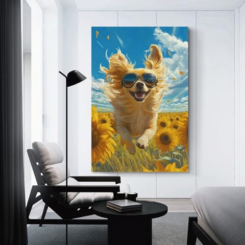 Cuadros modernos de perro Papillon en lienzo para decoracion de interiores 3