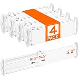 Lifewit Drawer Dividers for Clothes, 3.2' Tall 10.5'-16.5' Expandable Dresser Drawer Organizers, Adjustable White Plastic Separators for Kitchen, Cabinet, Nursery, Socks & Underwear Storage, 4 Pack