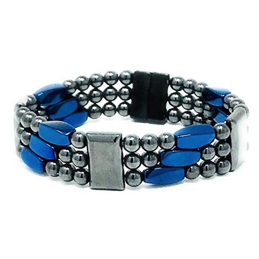 Tri Power BLU 3 Strand 100% Black Magnetic Hematite Bracelet with Powerful Rare Earth Magnetic Clasp (7.25")