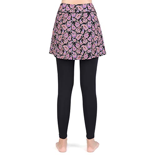 ANIVIVO Women's Tennis Leggings with Skirts and Pockets (Pink, 2XL)