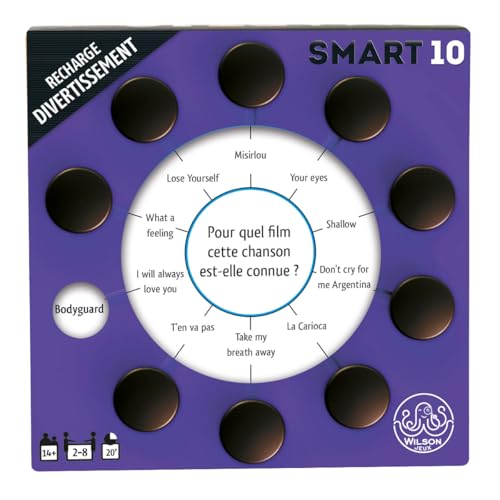 Wilson jeux | Smart 10 Version française | Recharge Thématique Divertissement | 50 Cartes Recto-Verso et 100 Nouvelles Questions |Remplacez Les Cartes de Votre boîtier SMART10 ou Mixer Les Questions