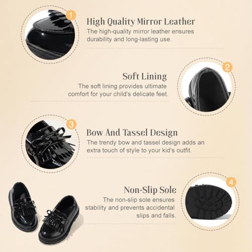 KIDSUN Toddler Boy’s Girl’s Dress Shoes Comfort Lace-Up Oxford School Uniform Shoes Loafer Flats (Toddler/Little Kid) E-Black4