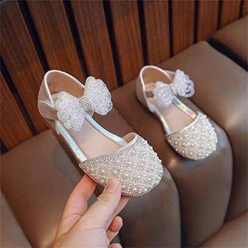 Girls Sandals Little Girl's Adorable Princess Party Girls Dress ShoesPrincess Flower Wedding Party Slippers Size 1 Girls (Silver, 1 Big Kids)3