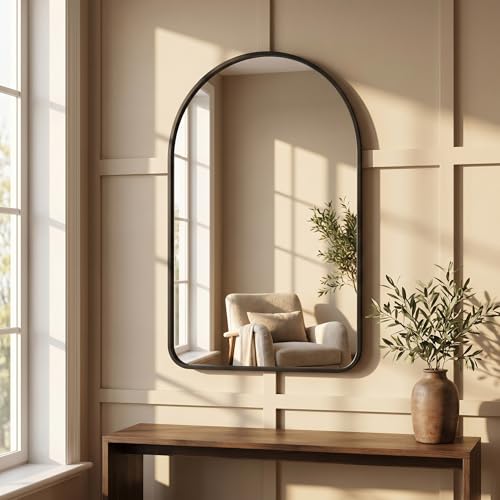 Image of HARRITPURE 20 inchx28 inch Arched Bathroom Mirror, Wall Mounted Mirror, Black Arch Mirror, Aluminum Alloy Frame Wall Mirror for Living Room, Bedroom, Entryway